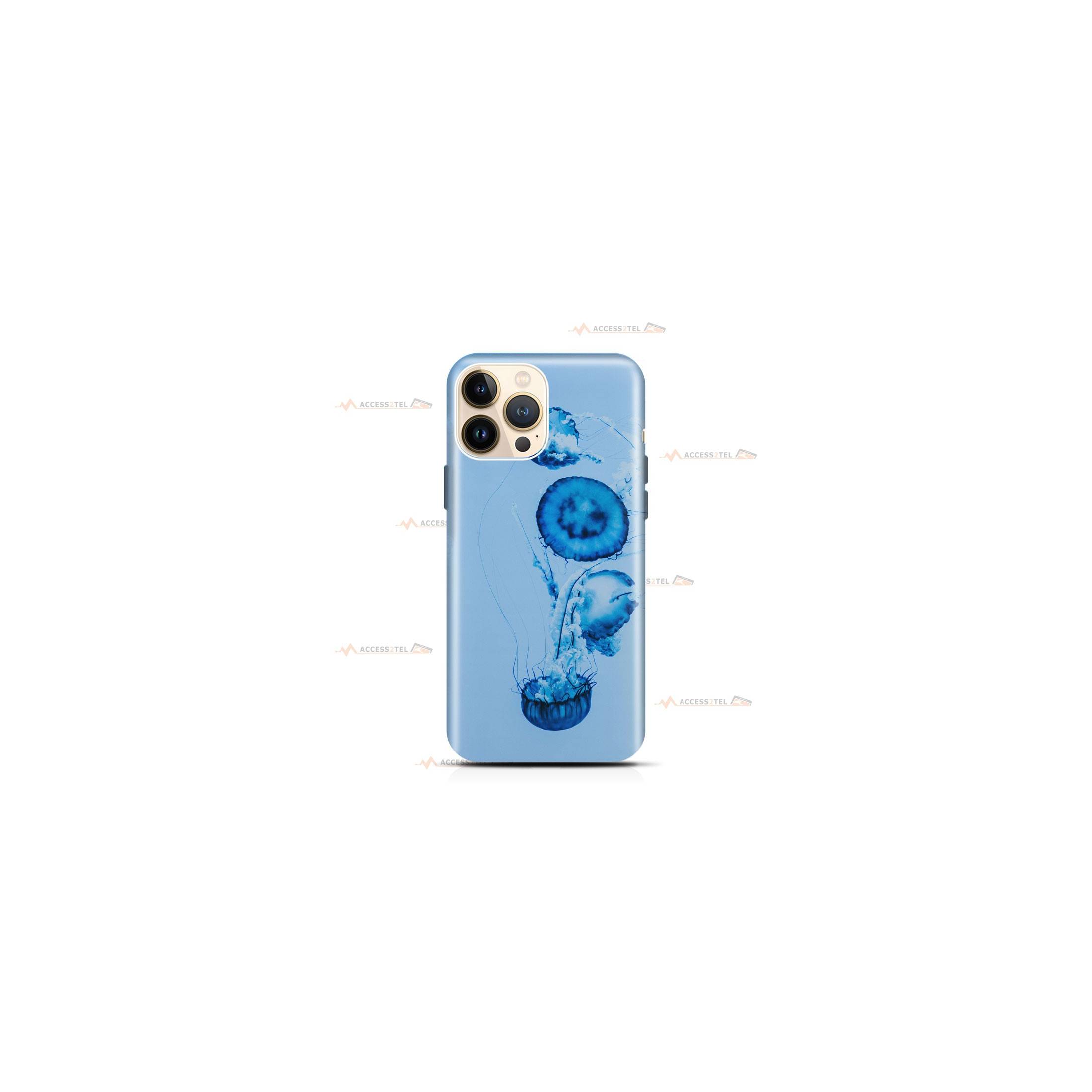 coque de téléphone avec des méduses bleues