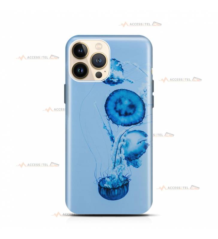 coque de téléphone avec des méduses bleues