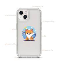 coque de téléphone transparente avec une illustration d'un chien shiba inu devant le Mont Fuji et des cerisiers