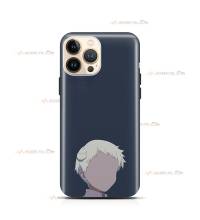 coque de téléphone bleu marine avec la silhouette de Norman du manga/anime The Promised Neverland