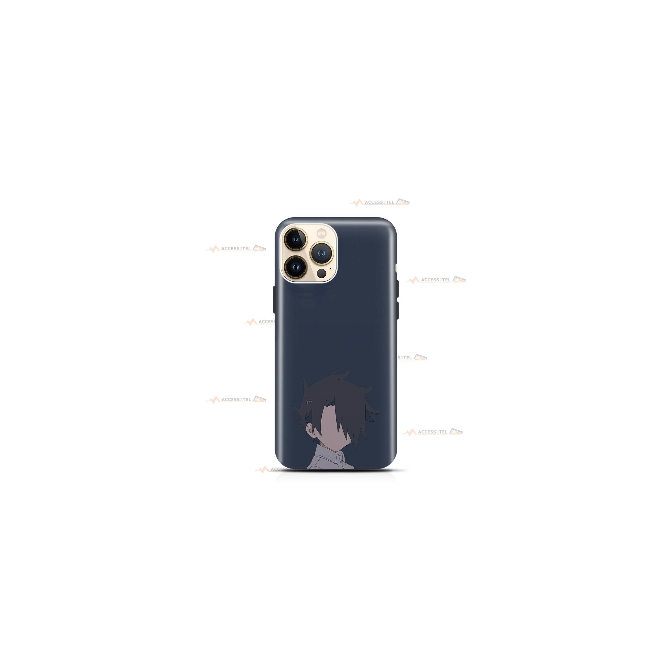 coque de téléphone bleu marine avec la silhouette de Ray du manga/anime The Promised Neverland