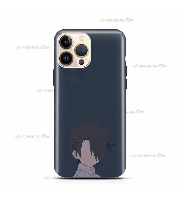 coque de téléphone bleu marine avec la silhouette de Ray du manga/anime The Promised Neverland