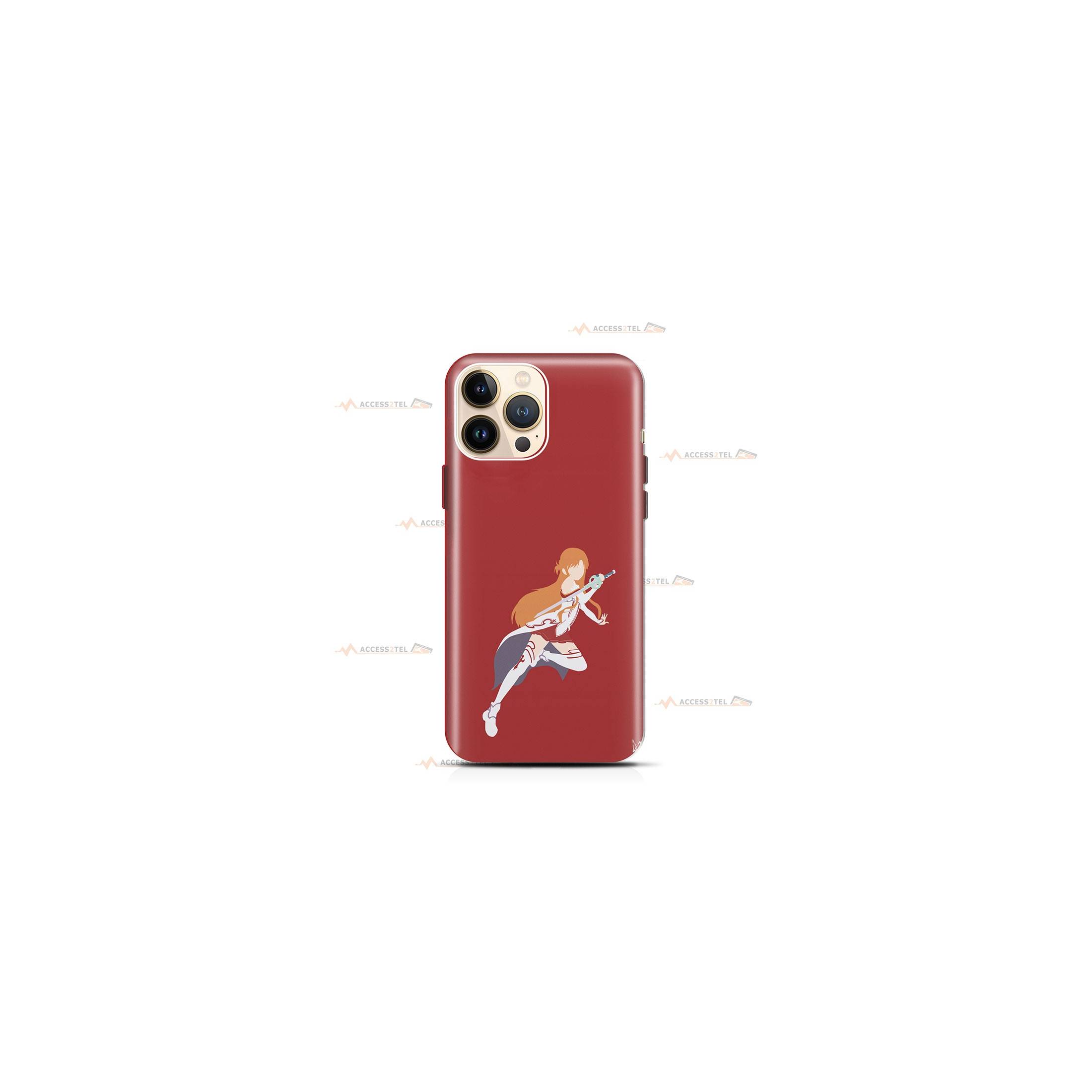 coque de téléphone rouge avec la silhouette d'Asuna dans l'anime Sword Art Online (SAO)