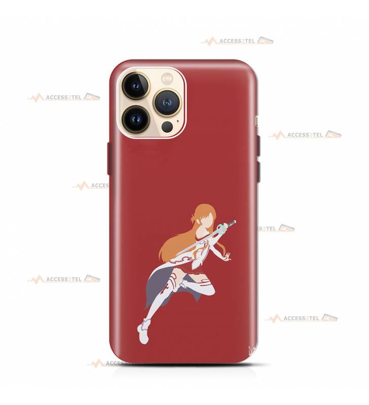 coque de téléphone rouge avec la silhouette d'Asuna dans l'anime Sword Art Online (SAO)