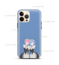 coque de téléphone bleue avec les silhouettes de Rem et Ram dans l'anime Re:Zero