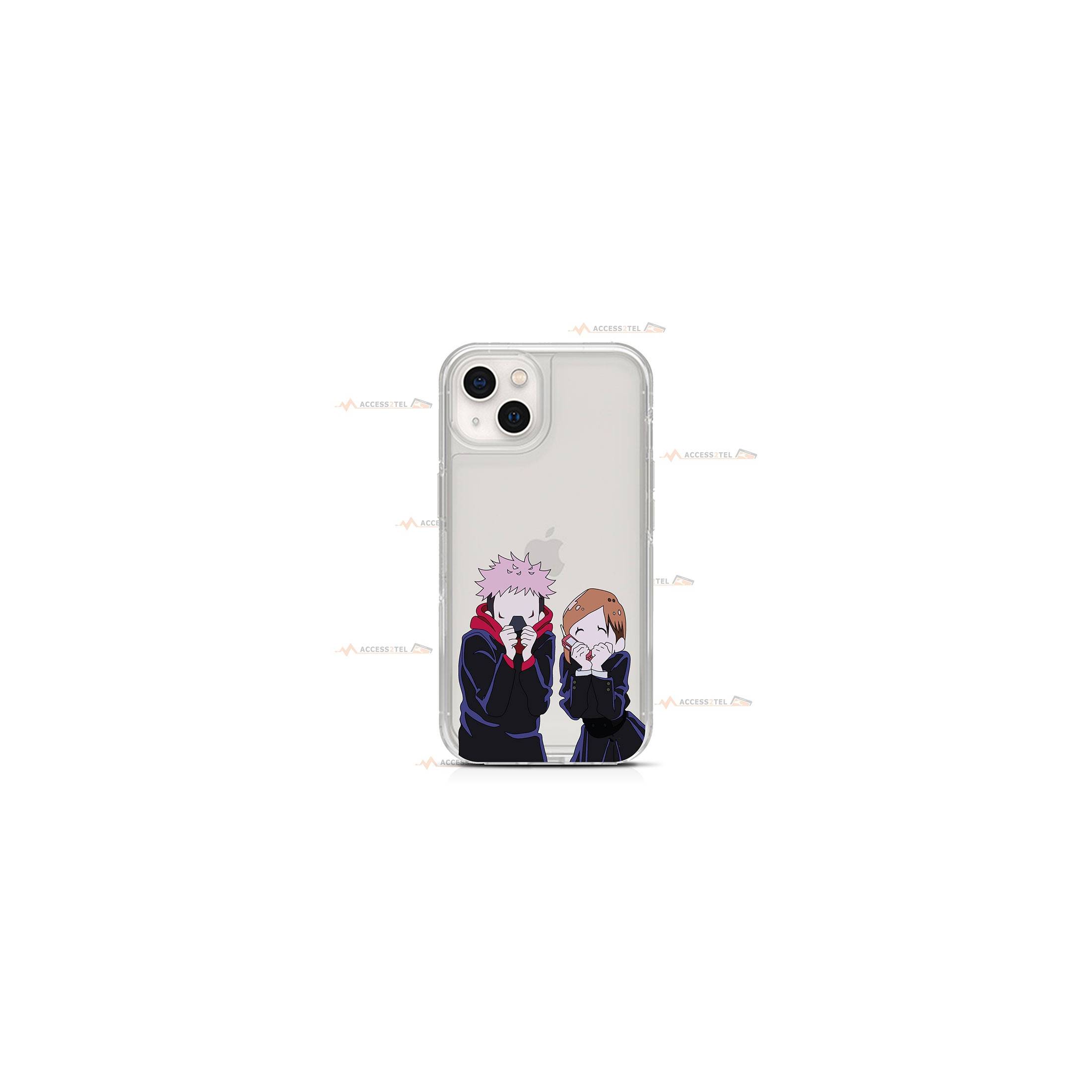 coque de téléphone transparente avec les silhouettes de Nobara Kugisaki et Yuji Itadori dans l'anime Jujutsu Kaisen