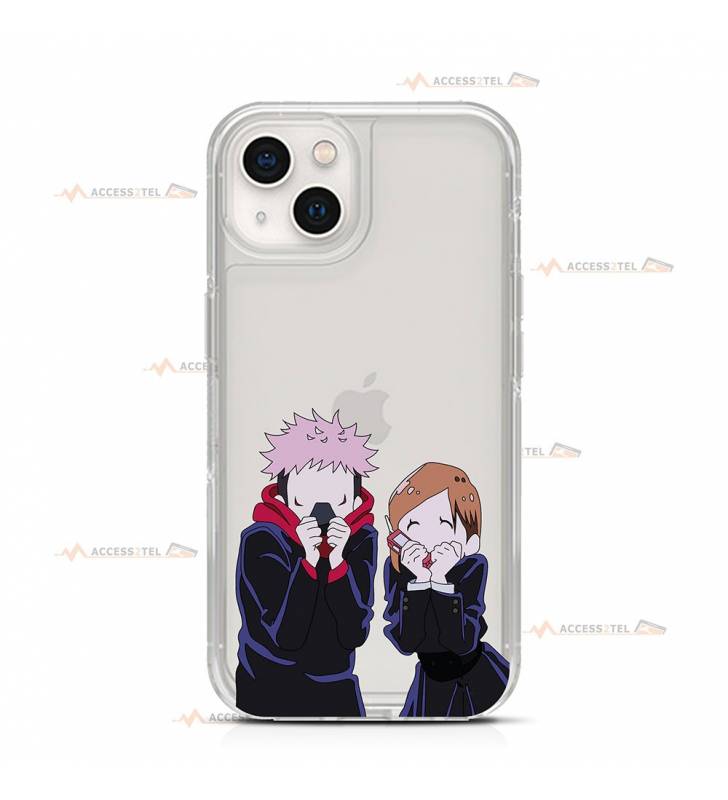 coque de téléphone transparente avec les silhouettes de Nobara Kugisaki et Yuji Itadori dans l'anime Jujutsu Kaisen