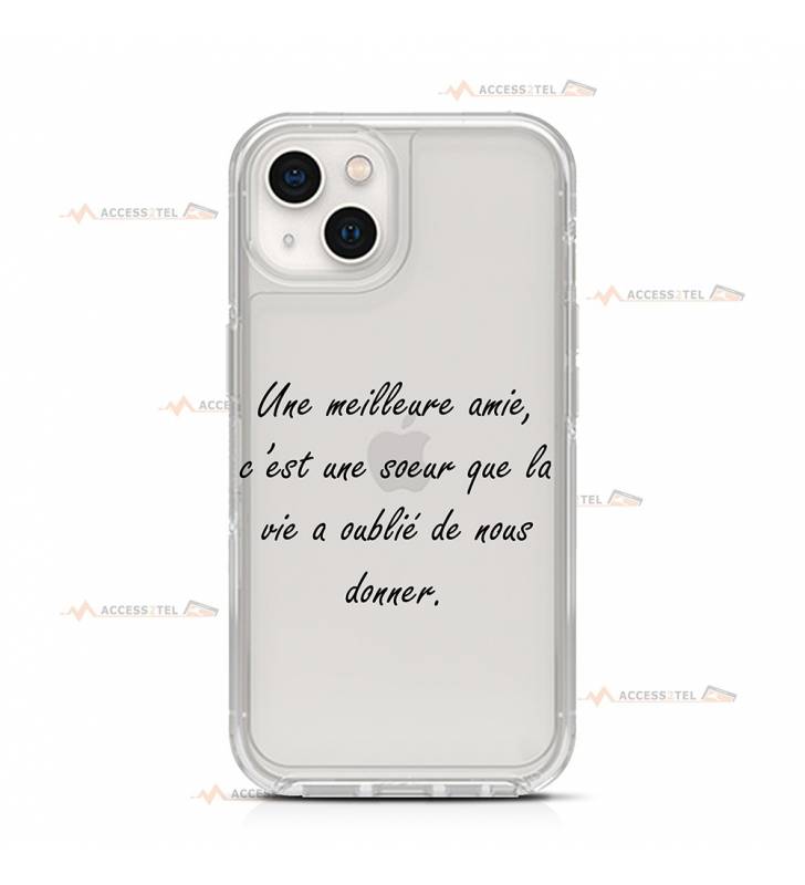 coque de téléphone transparente avec le texte "Une meilleure amie