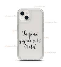 coque de téléphone transparente avec le texte "Tu peux gagner si tu veux"