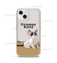 coque de téléphone transparente avec un chat grognon et le texte "Grumpy Kitty"