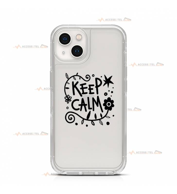 coque de téléphone transparente avec le texte "Keep Calm"