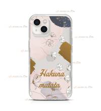 coque de téléphone transparente avec le texte "hakuna matata" et des fleurs