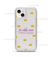 coque de téléphone transparente avec des emojis couronnes et le texte "je suis une princesse"