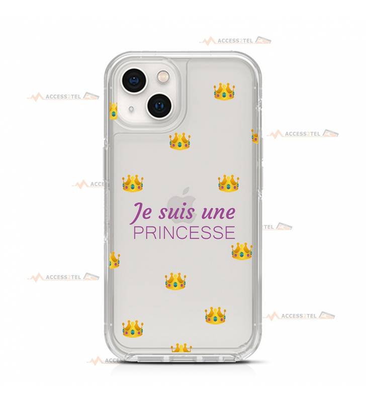 coque de téléphone transparente avec des emojis couronnes et le texte "je suis une princesse"