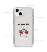 coque de téléphone transparente avec deux verres de vin qui trinquent et le texte "je peux pas j'ai apéro"