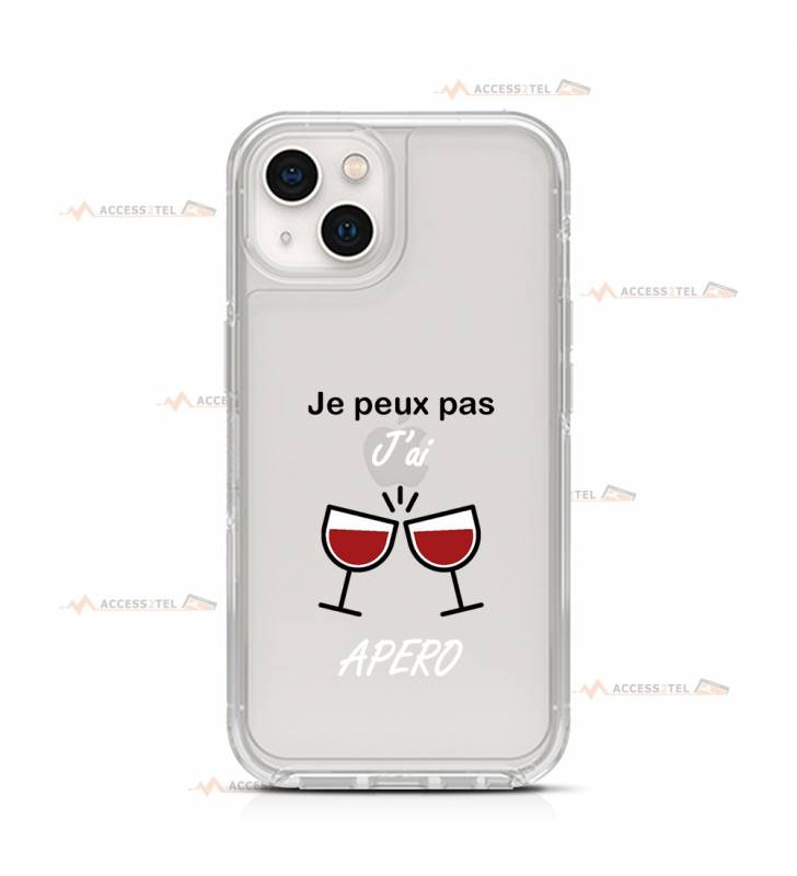 coque de téléphone transparente avec deux verres de vin qui trinquent et le texte "je peux pas j'ai apéro"