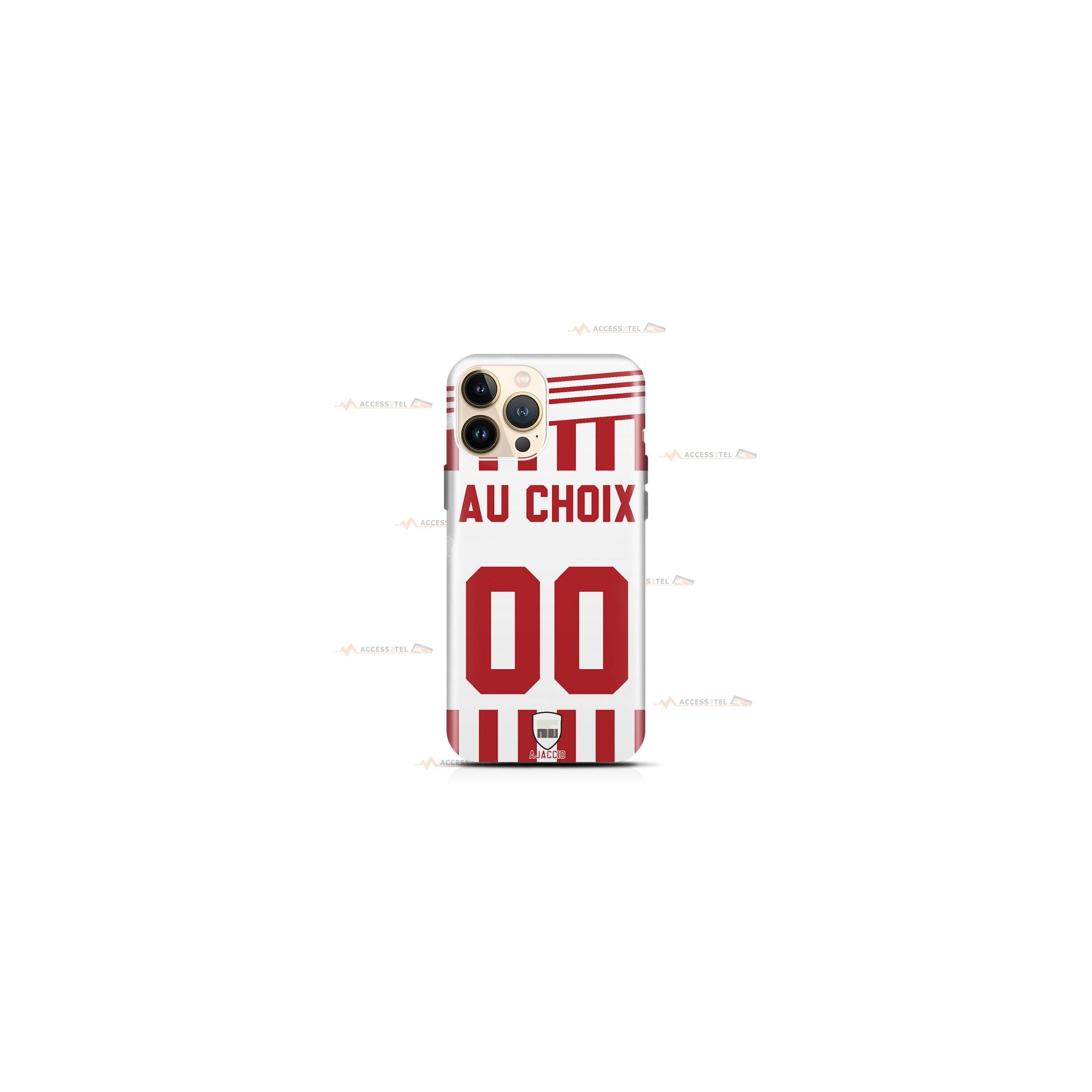 coque de téléphone personnalisable avec son nom sur le maillot de l'équipe de foot AJ Ajaccio