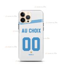 coque de téléphone personnalisable avec son nom sur le maillot de l'équipe de foot Olympique de Marseille