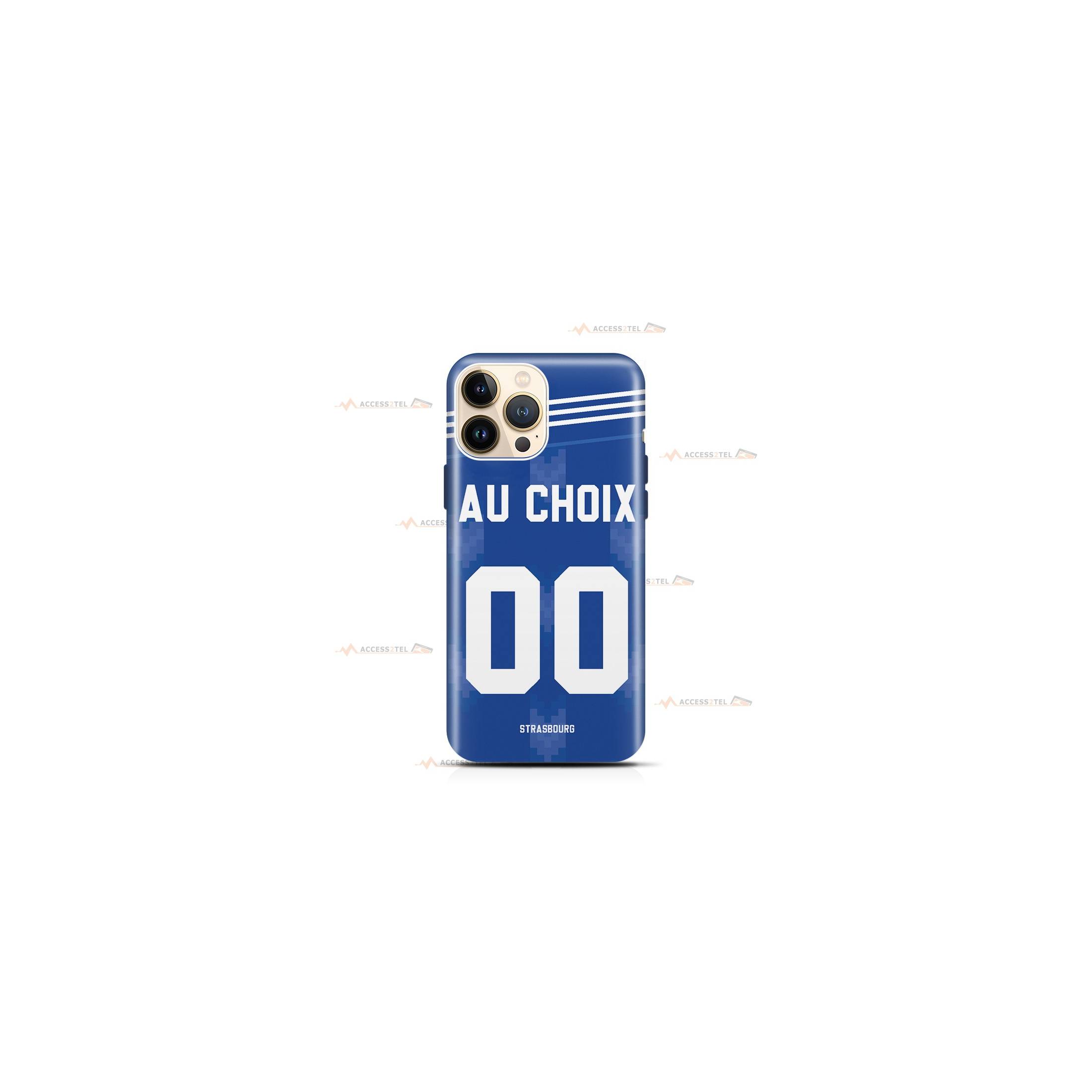 coque de téléphone personnalisable avec son nom sur le maillot de l'équipe de foot RC Strasbourg