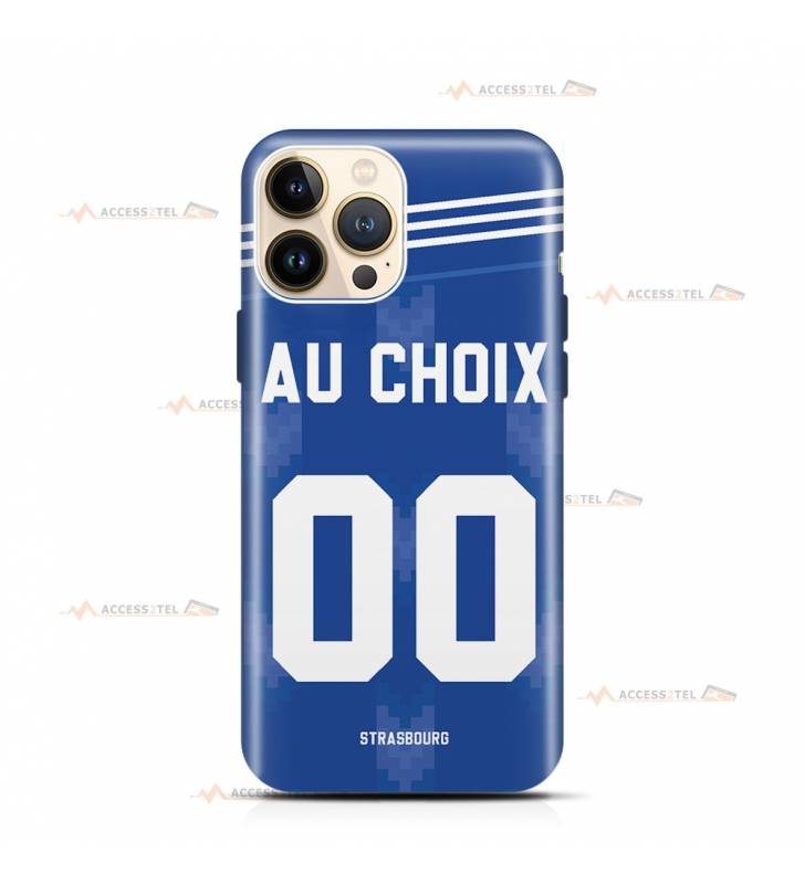 coque de téléphone personnalisable avec son nom sur le maillot de l'équipe de foot RC Strasbourg