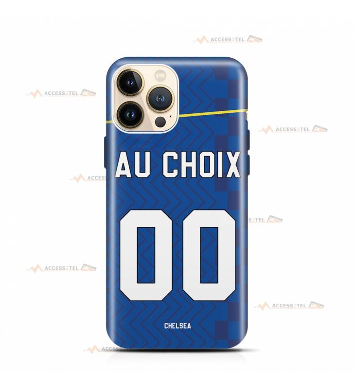 coque de téléphone personnalisable avec son nom sur le maillot de l'équipe de foot anglaise Chelsea