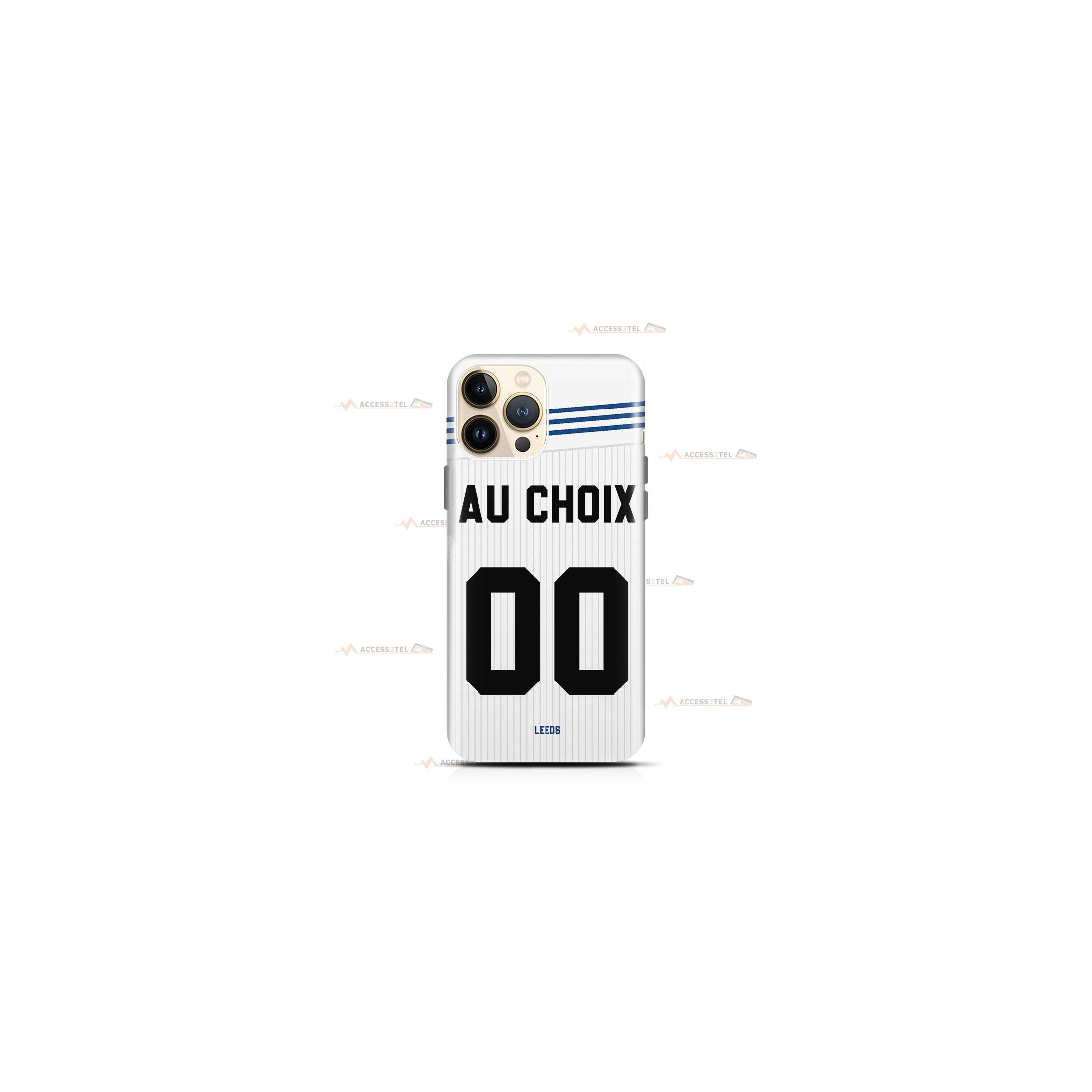coque de téléphone personnalisable avec son nom sur le maillot de l'équipe de foot anglaise Leeds United