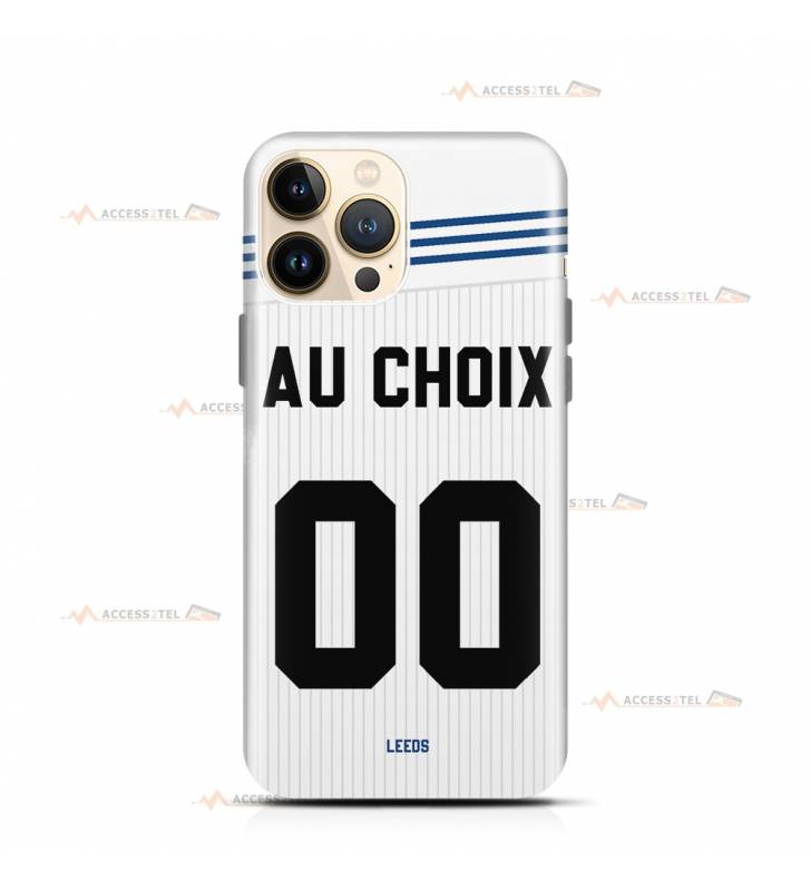 coque de téléphone personnalisable avec son nom sur le maillot de l'équipe de foot anglaise Leeds United
