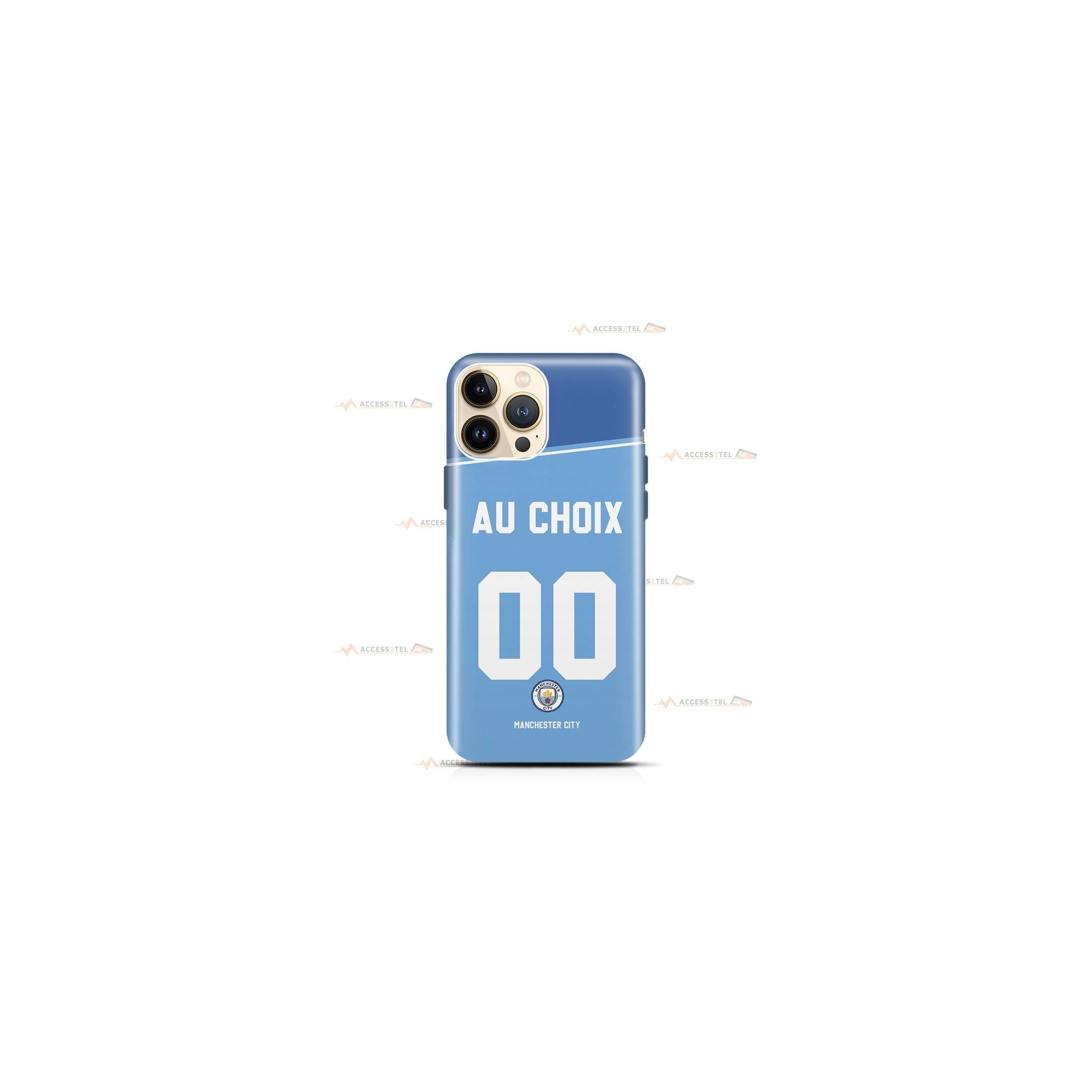 coque de téléphone personnalisable avec son nom sur le maillot de l'équipe de foot anglaise Manchester City