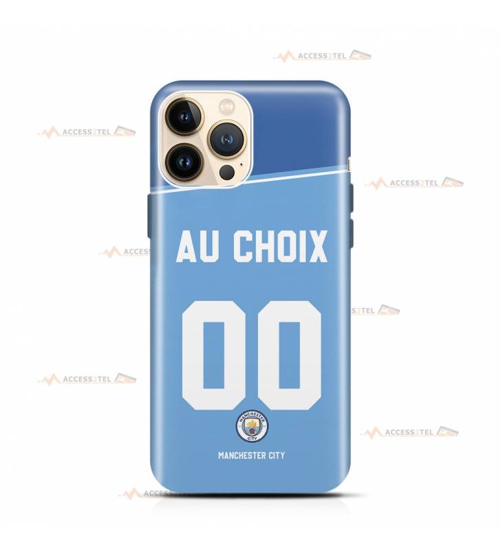 coque de téléphone personnalisable avec son nom sur le maillot de l'équipe de foot anglaise Manchester City