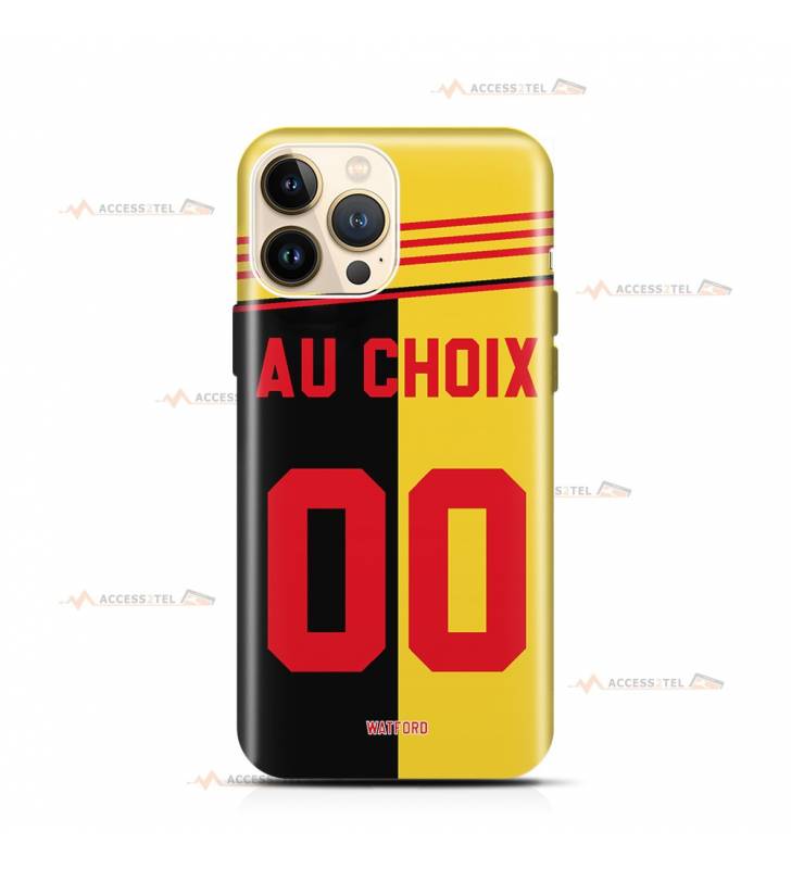 coque de téléphone personnalisable avec son nom sur le maillot de l'équipe de foot anglaise Watford FC