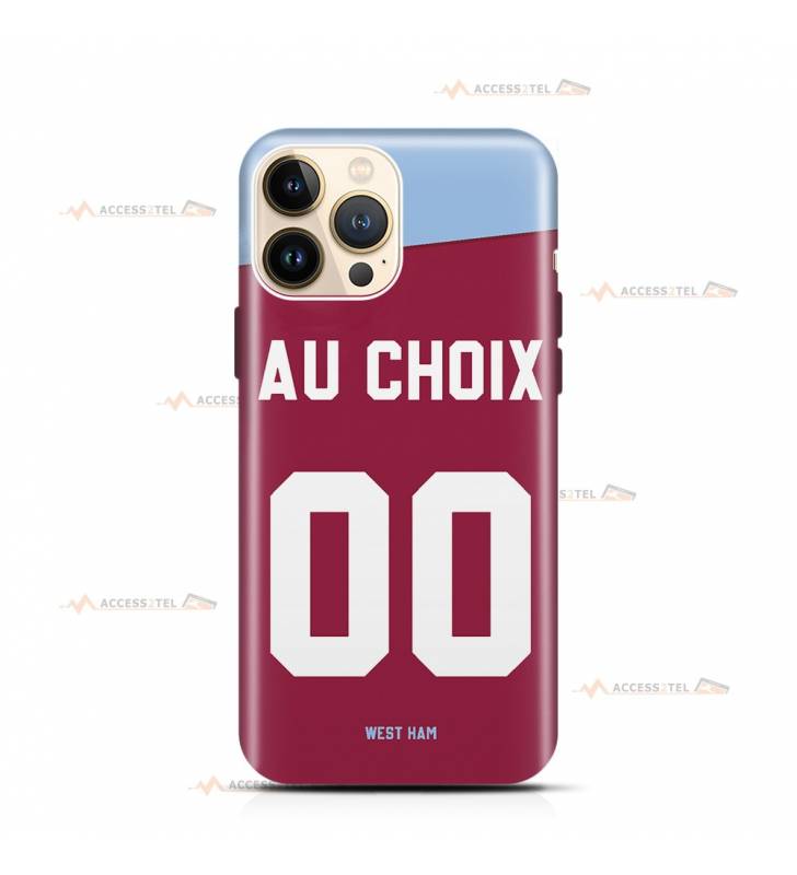 coque de téléphone personnalisable avec son nom sur le maillot de l'équipe de foot anglaise West Ham United