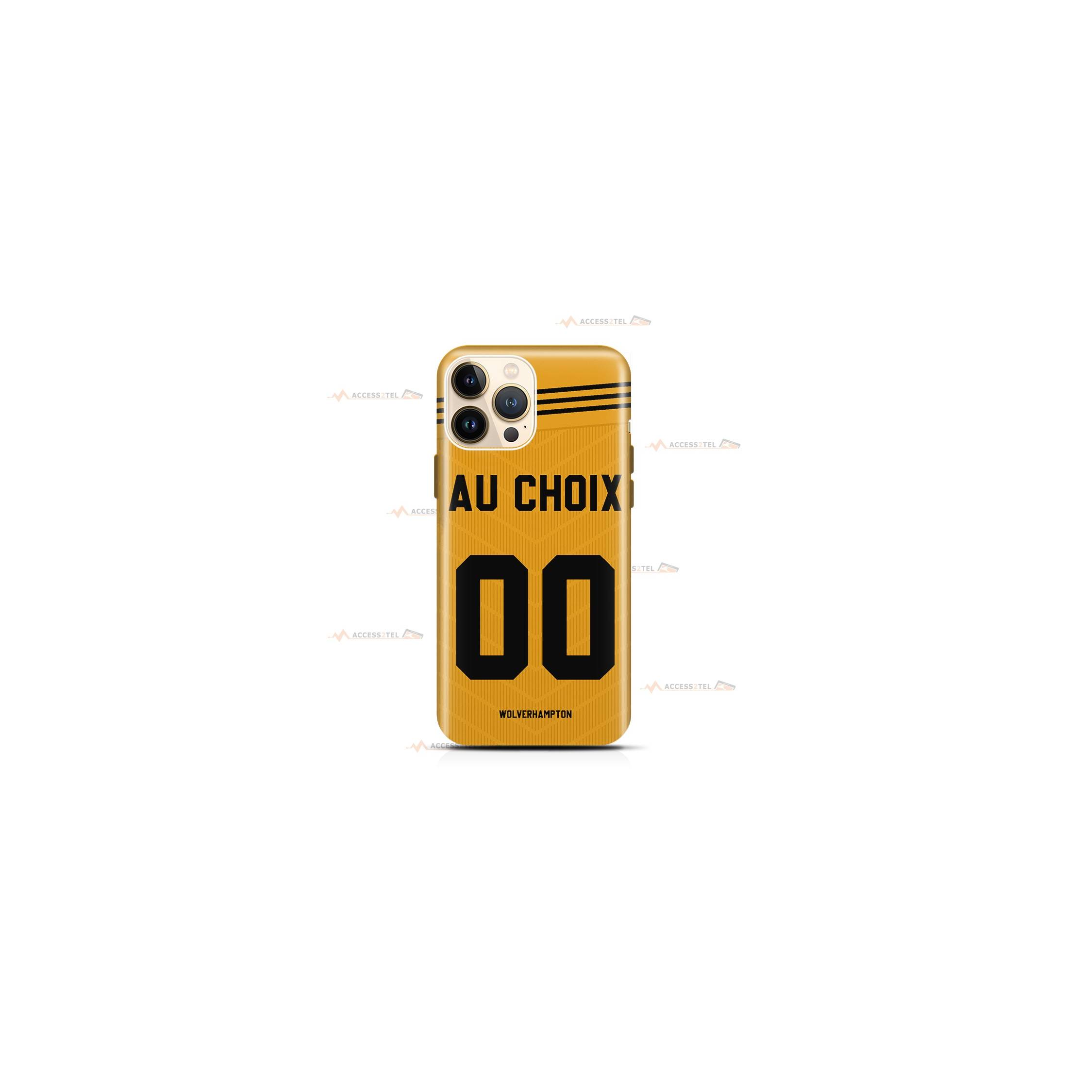 coque de téléphone personnalisable avec son nom sur le maillot de l'équipe de foot anglaise Wolverhampton Wanderers