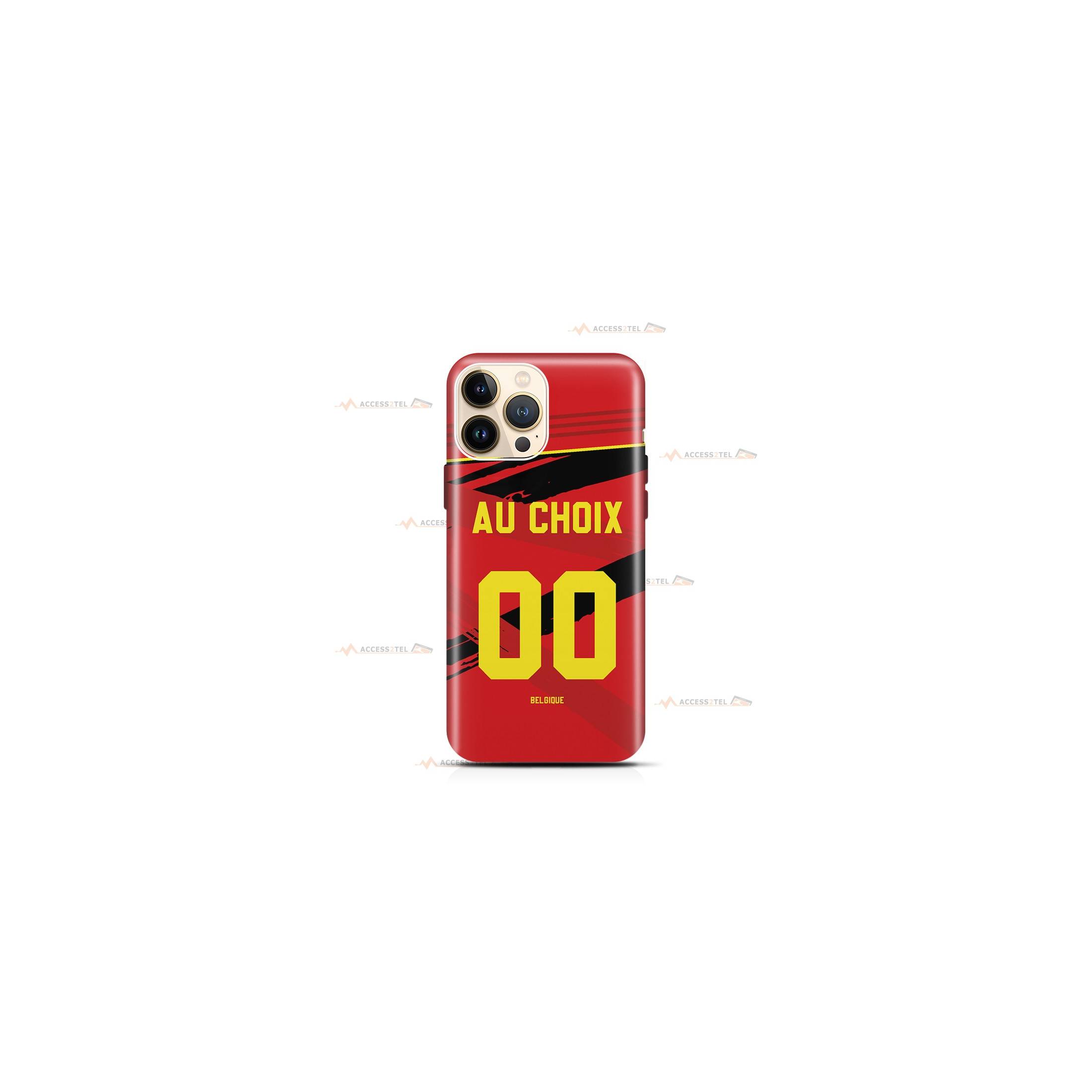 coque de téléphone personnalisable avec son nom sur le maillot de l'équipe de foot de la Belgique