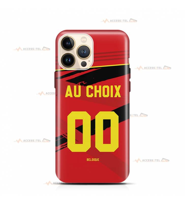 coque de téléphone personnalisable avec son nom sur le maillot de l'équipe de foot de la Belgique