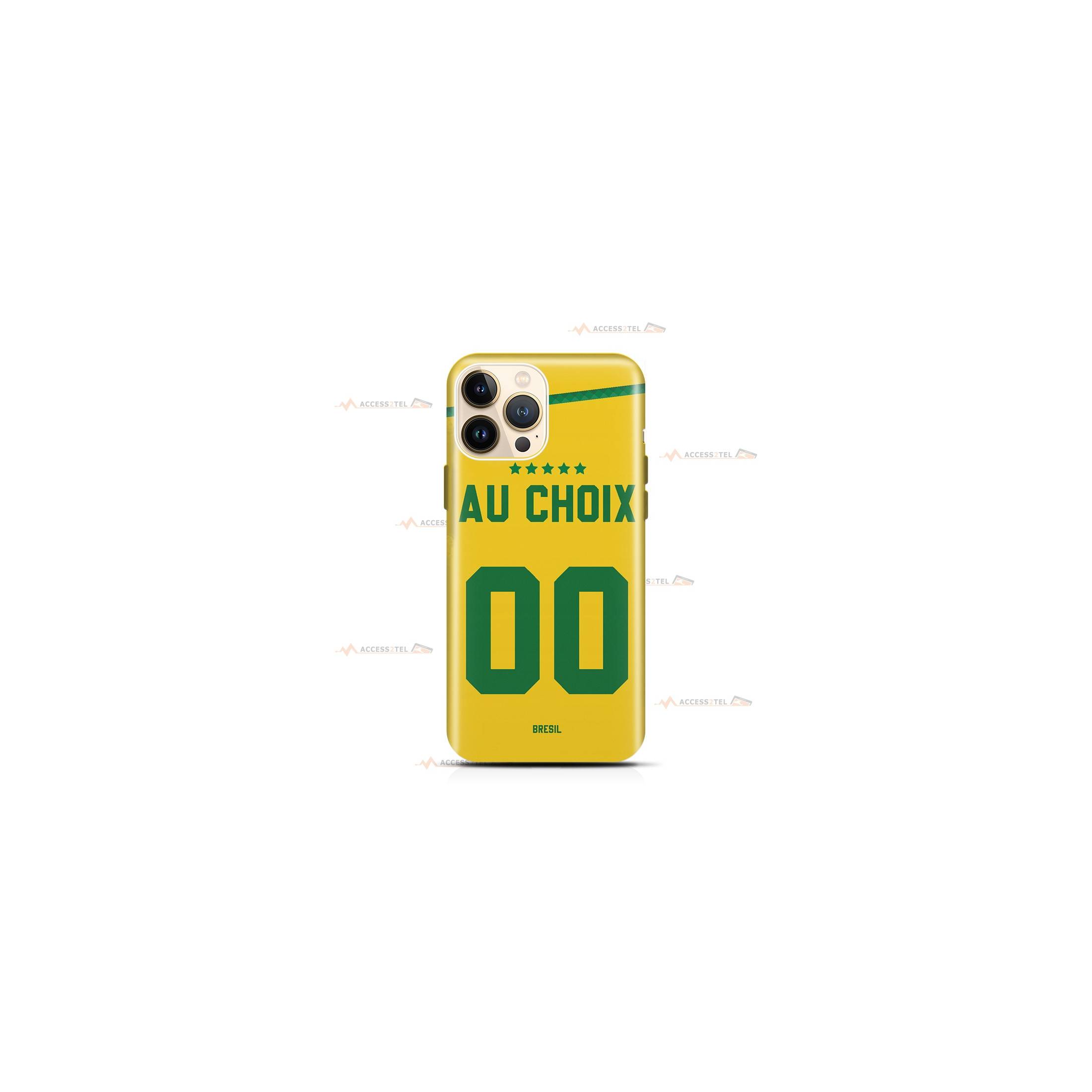 coque de téléphone personnalisable avec son nom sur le maillot de l'équipe de foot du Brésil