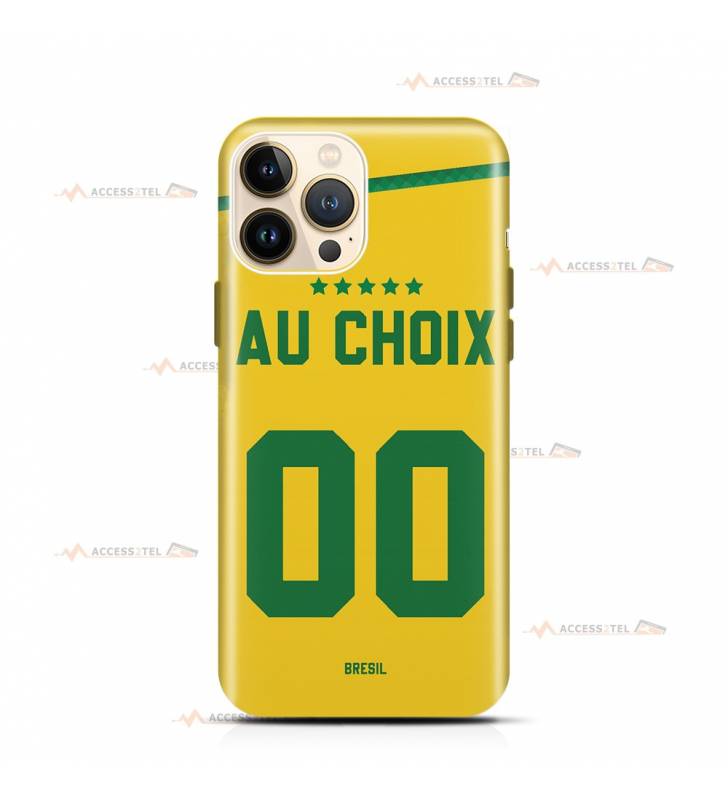 coque de téléphone personnalisable avec son nom sur le maillot de l'équipe de foot du Brésil