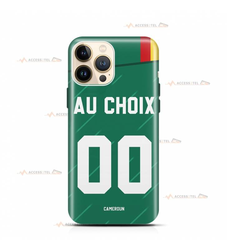 coque de téléphone personnalisable avec son nom sur le maillot de l'équipe de foot du Cameroun