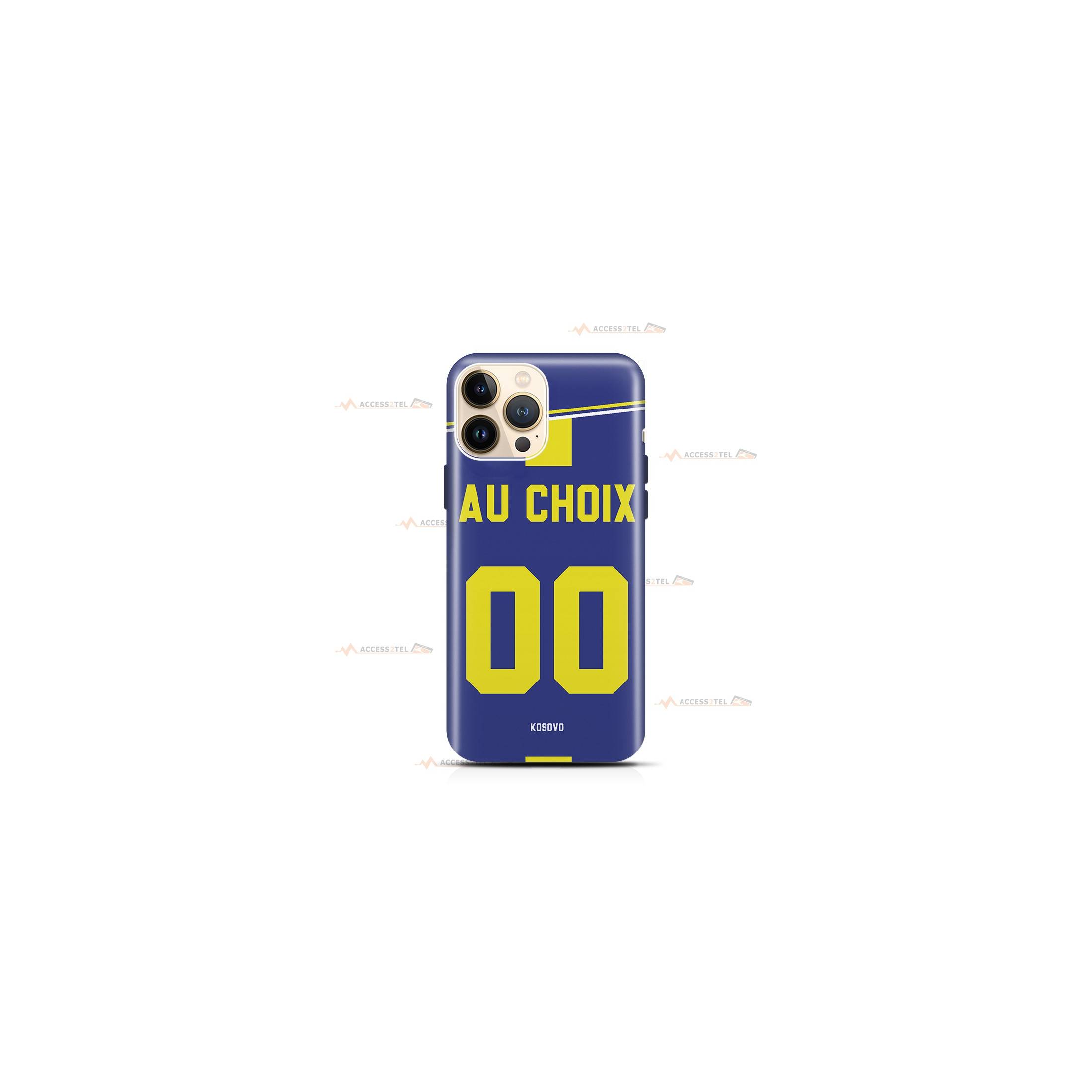 coque de téléphone personnalisable avec son nom sur le maillot de l'équipe de foot du Kosovo