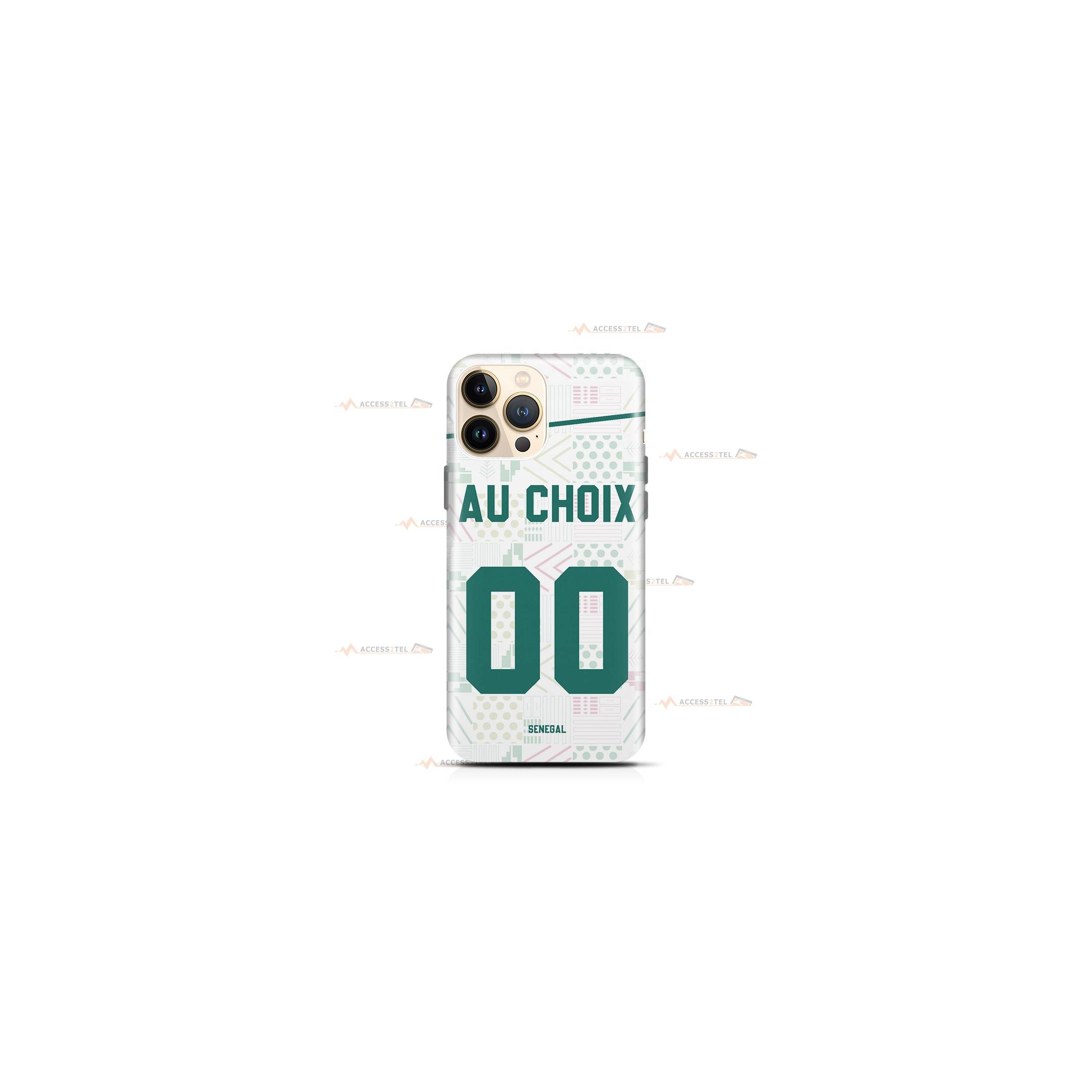 coque de téléphone personnalisable avec son nom sur le maillot de l'équipe de foot du Sénégal