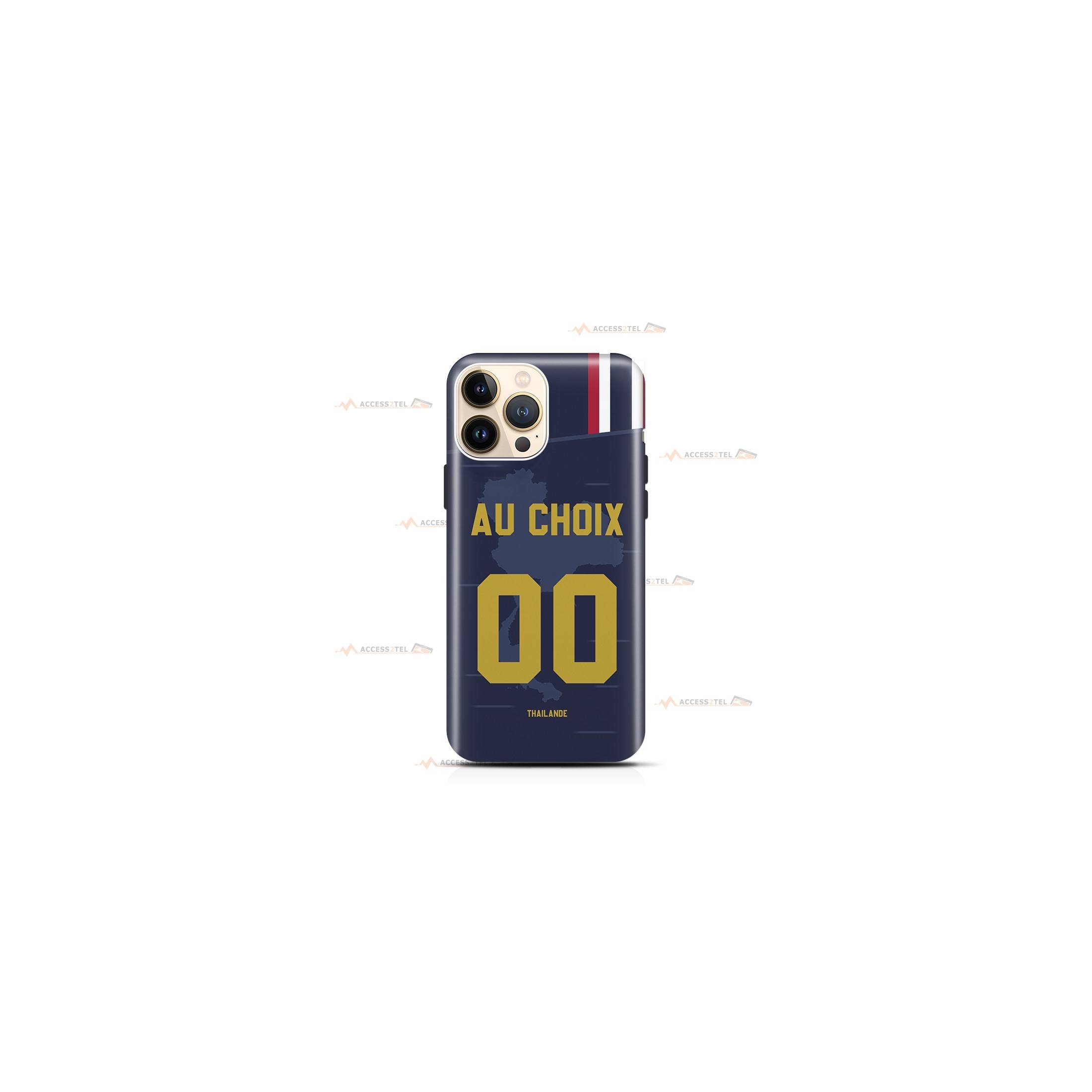 coque de téléphone personnalisable avec son nom sur le maillot de l'équipe de foot de la Thaïlande