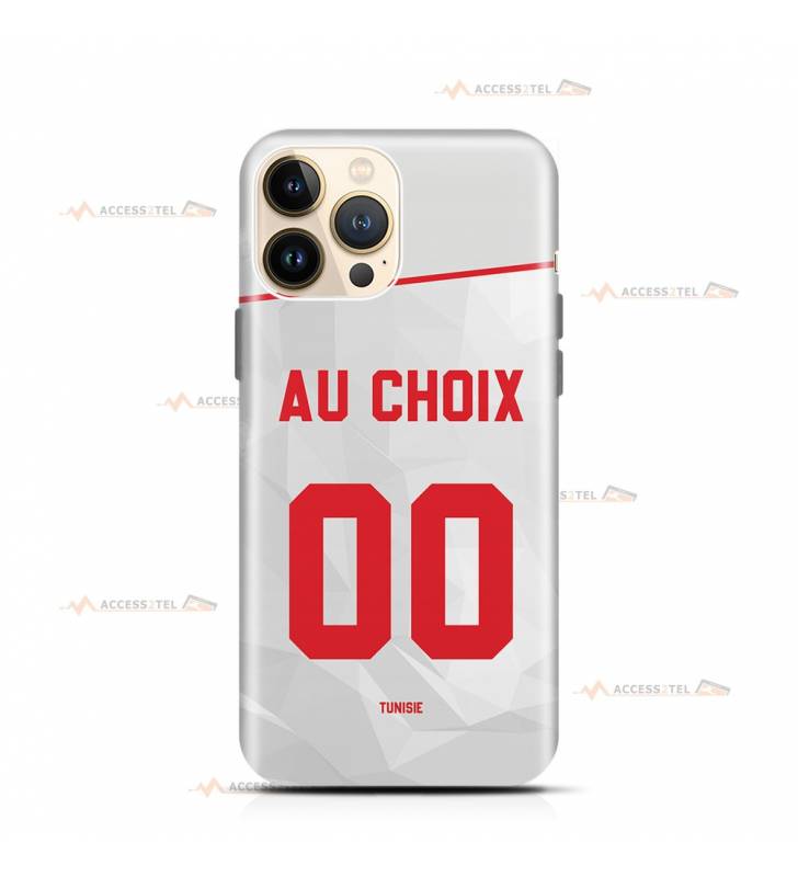 coque de téléphone personnalisable avec son nom sur le maillot de l'équipe de foot de la Tunisie