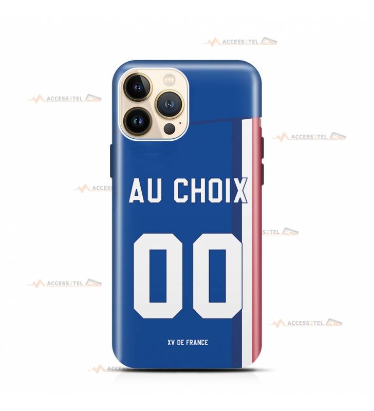 coque de téléphone personnalisable avec son nom sur le maillot de l'équipe de rugby de la France