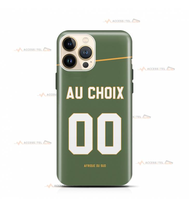 coque de téléphone personnalisable avec son nom sur le maillot de l'équipe de rugby de l'Afrique du Sud