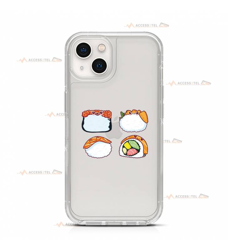 coque de téléphone transparente avec des illustrations de suhis et makis