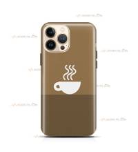 coque de téléphone marron avec l'illustration d'une tasse de café fumante