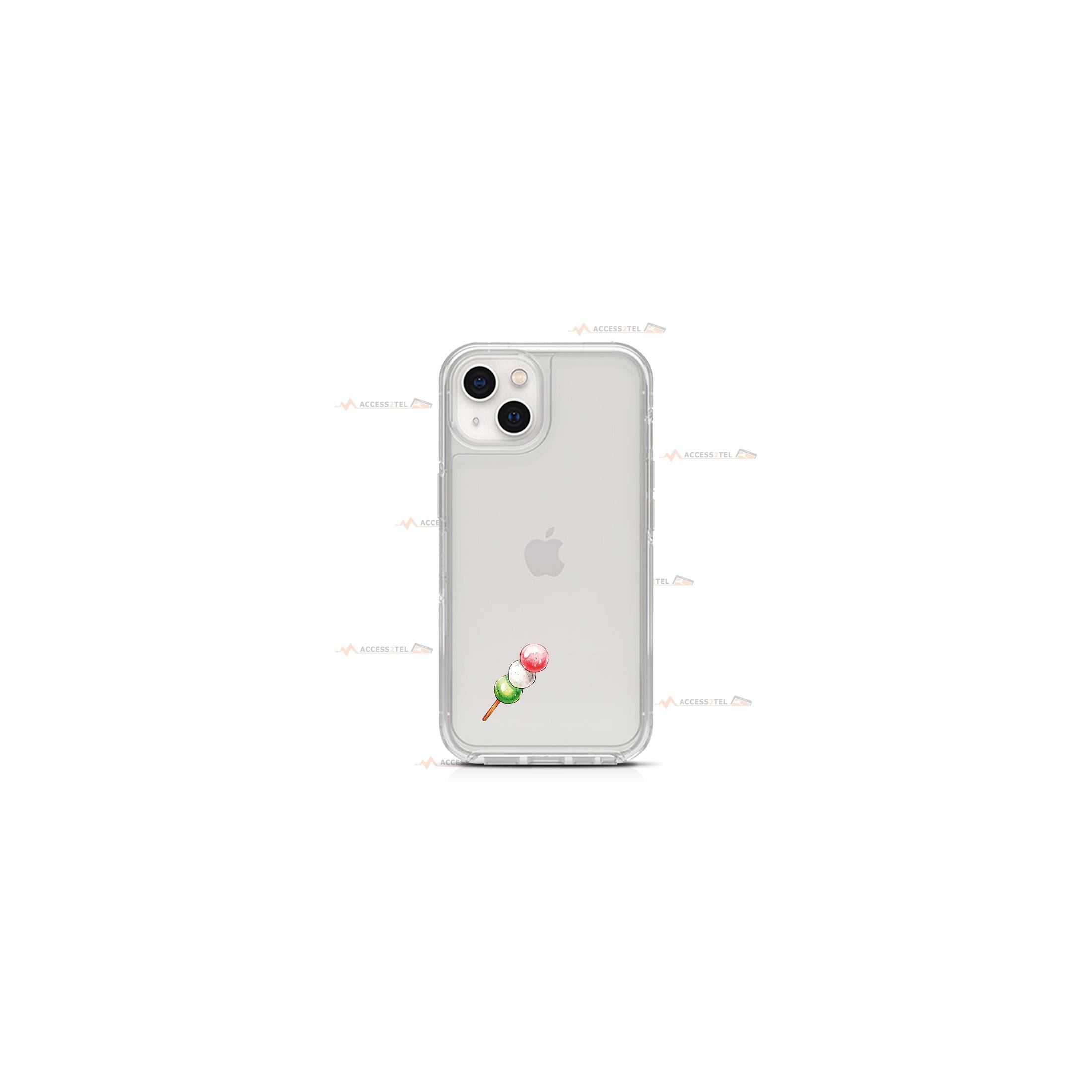 coque de téléphone transparente avec une petite illustration d'une brochette de dangos