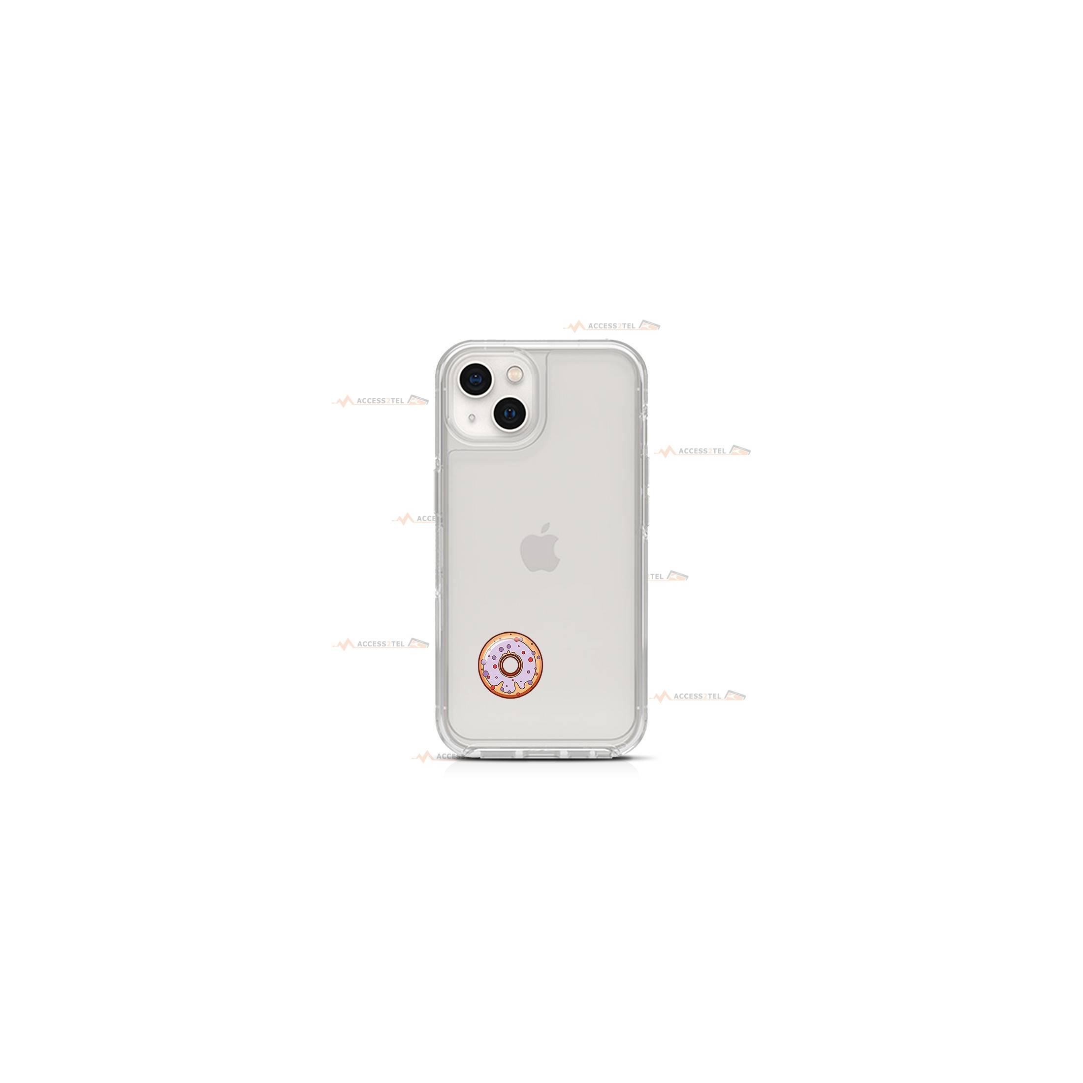 coque de téléphone transparente avec une petite illustration de donut violet