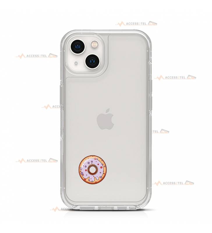 coque de téléphone transparente avec une petite illustration de donut violet