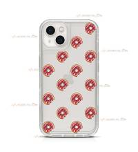 coque de téléphone transparente avec des illustrations de donuts rayés rouge et vert