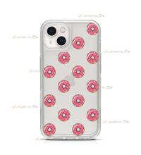 coque de téléphone transparente avec des illustrations de donuts roses couverts de sprinkles